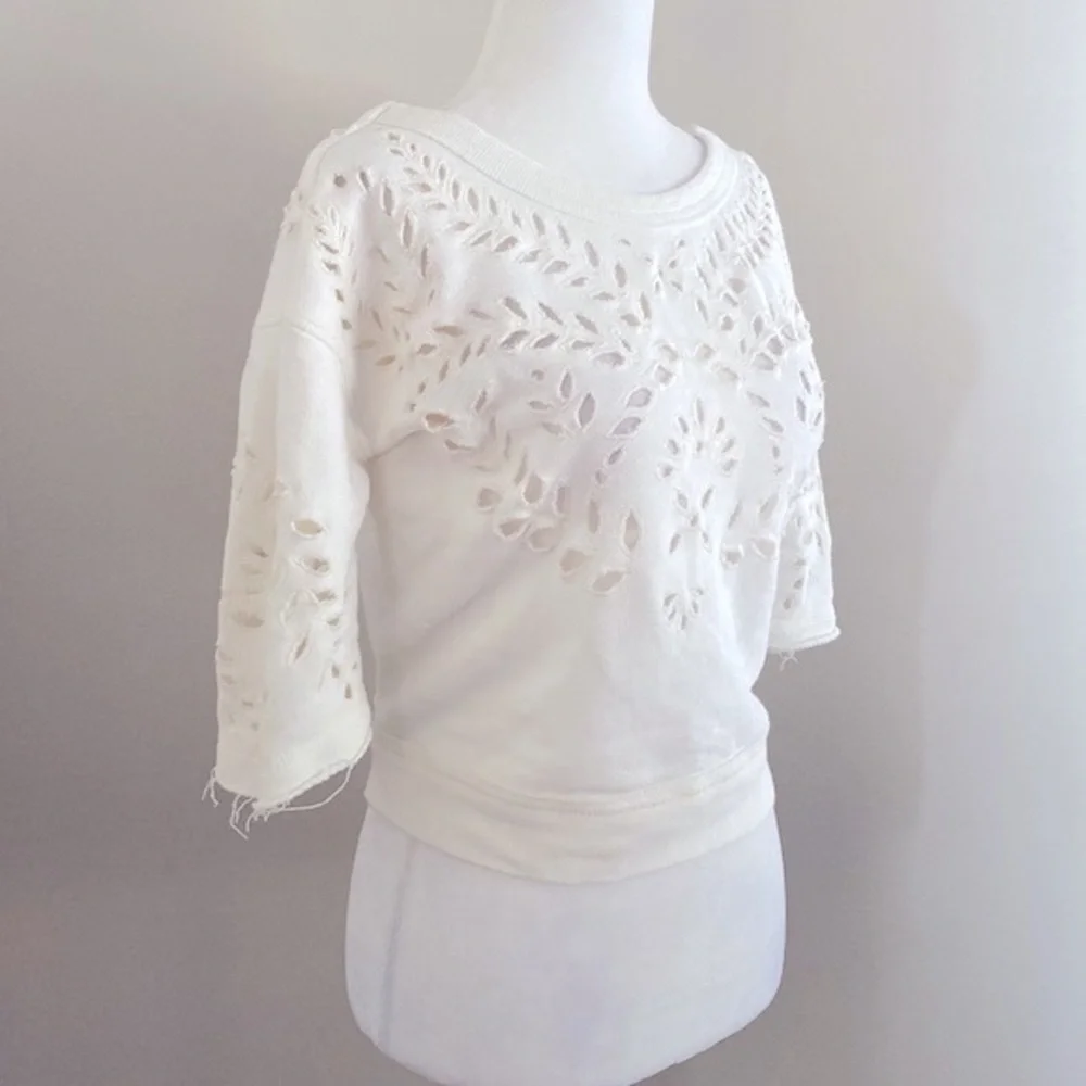 Free People crop laser cut outs 3/4 sleeve sweatshirt